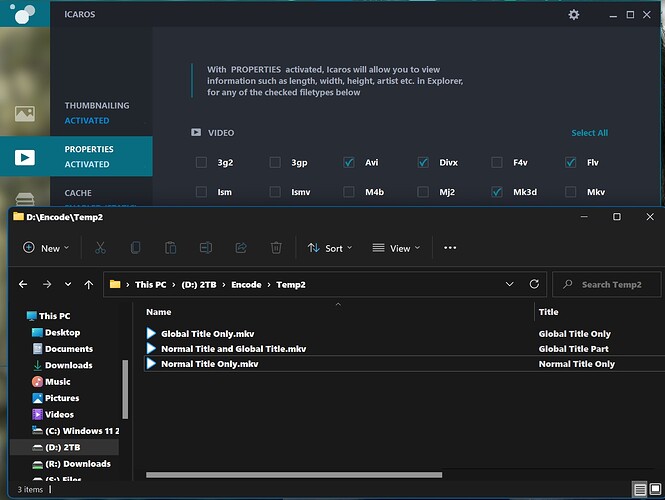 Icaros Off - Windows Prefers Global Titles