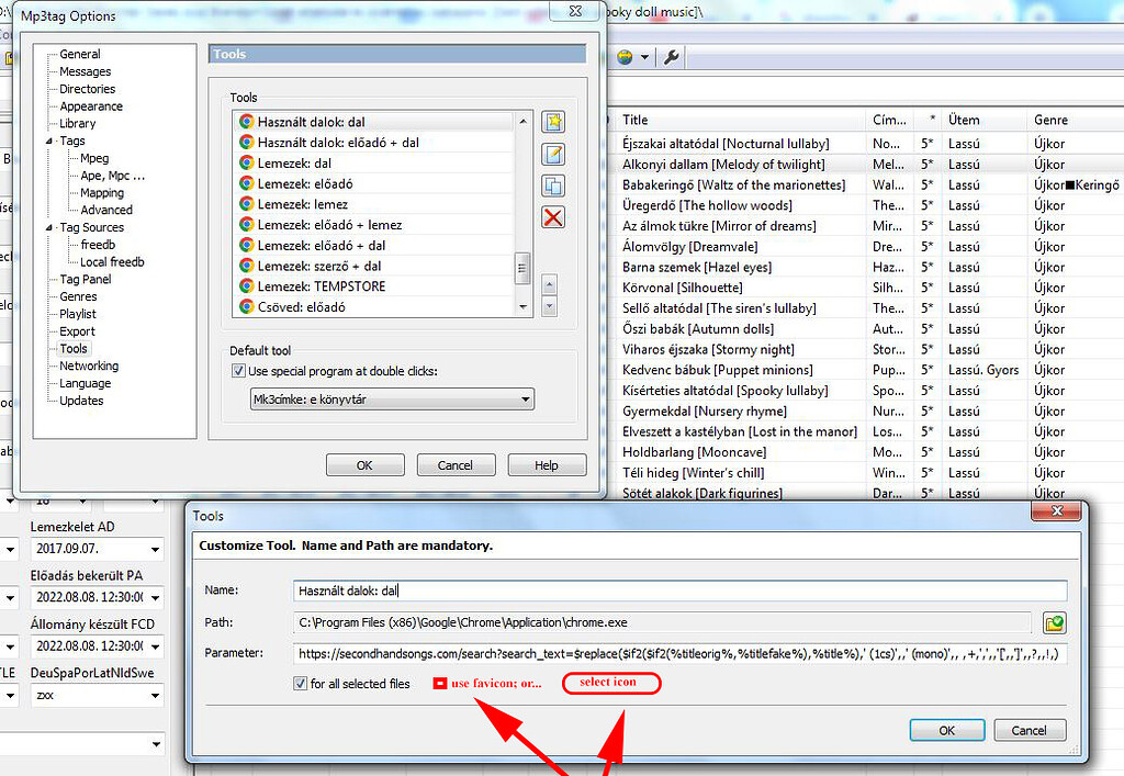 Suggestion: option to select icon (favicon?) at Customize tool dialog ...