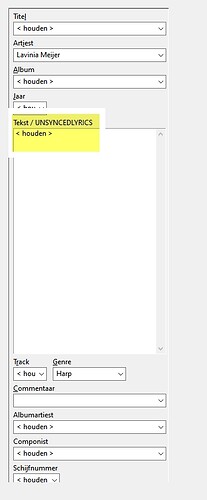 Mp3 Tag Tag-panel after adjusting settings of field