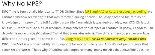 MAAT DROffline - No Mp3 or AAC or other lossy encoded files