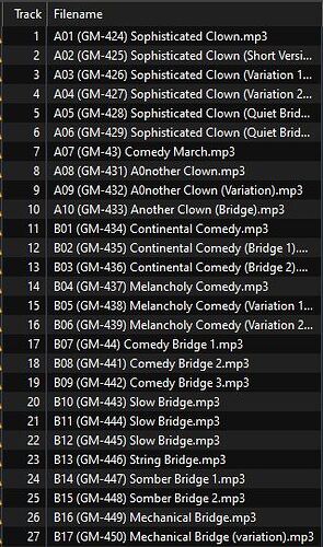 track list
