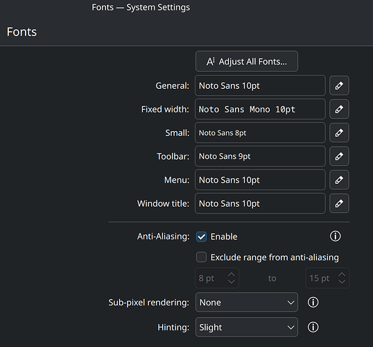 fedora font settings