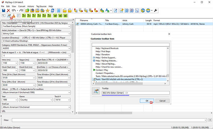 04- Mp3tag 02 v3_34-beta_8, Toolbar with icons (2nd line)_ Mp3tag takes icons directly from Tools and text Customize Toolbar_Tooltip copy