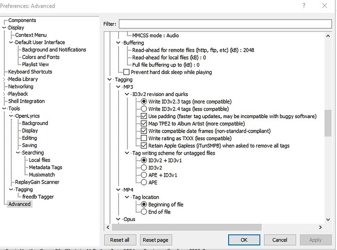 Foobar tag settings